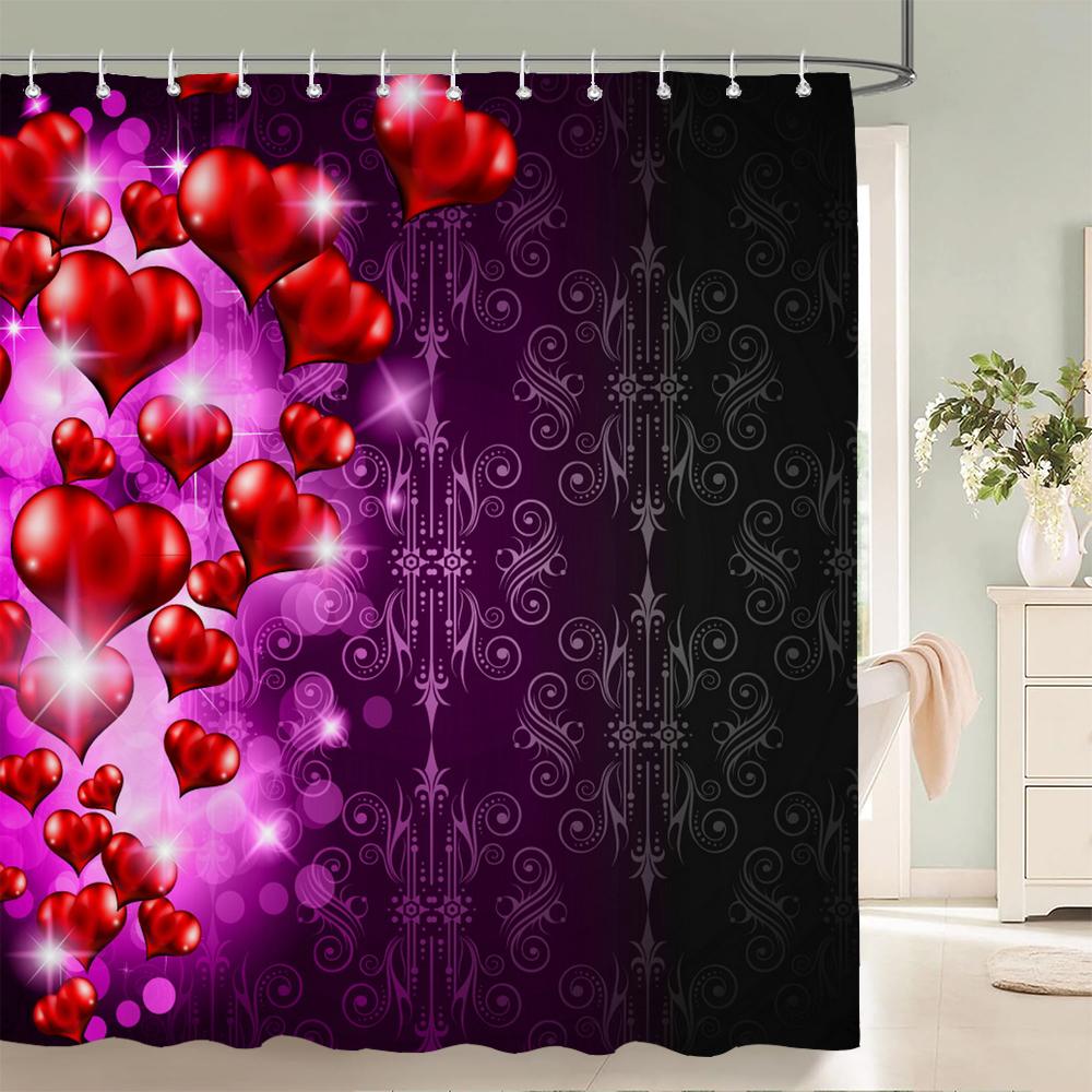 

1 Pc Pink,Romantic Love Pattern Shower Curtain Printing Fabric Valentine S Day Love Home Decoration Bathroom Curtain With Hooks W60H190(CM)-1 Pcs