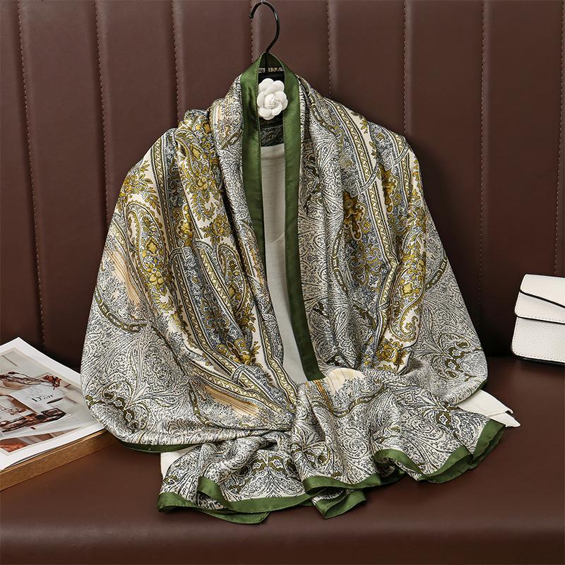 Шелковые Платки Женские Платок Хиджаб Цветочный Платок Женский Шали Накидки Шелковая Бандана Платок на Голову Хиджаб Пляжное Пончо 90x180cm