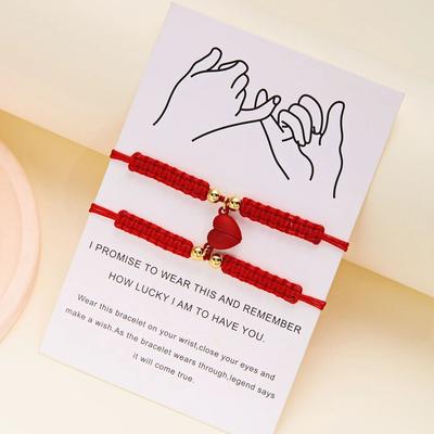 2 PIEZAS Pulsera Trenzada de Cuerda Roja de la Suerte Simple para Mujeres Hombres Corazón Romántico Pulseras a Juego de Pareja Joyería de Amistad