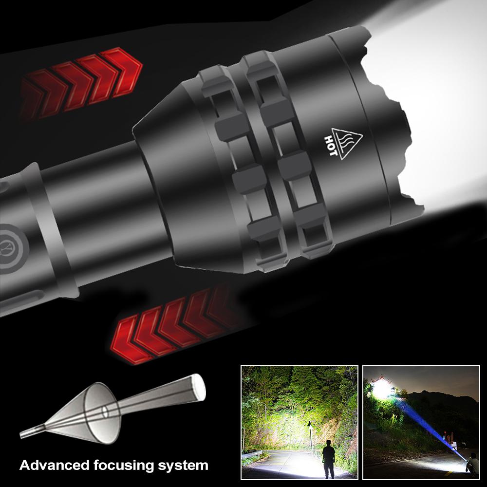 Brightest XHP160 White Flashlight Portable Zoomable Torch USB Rechargeable Powerful Waterproof Lantern Use 18650/26650 Battery