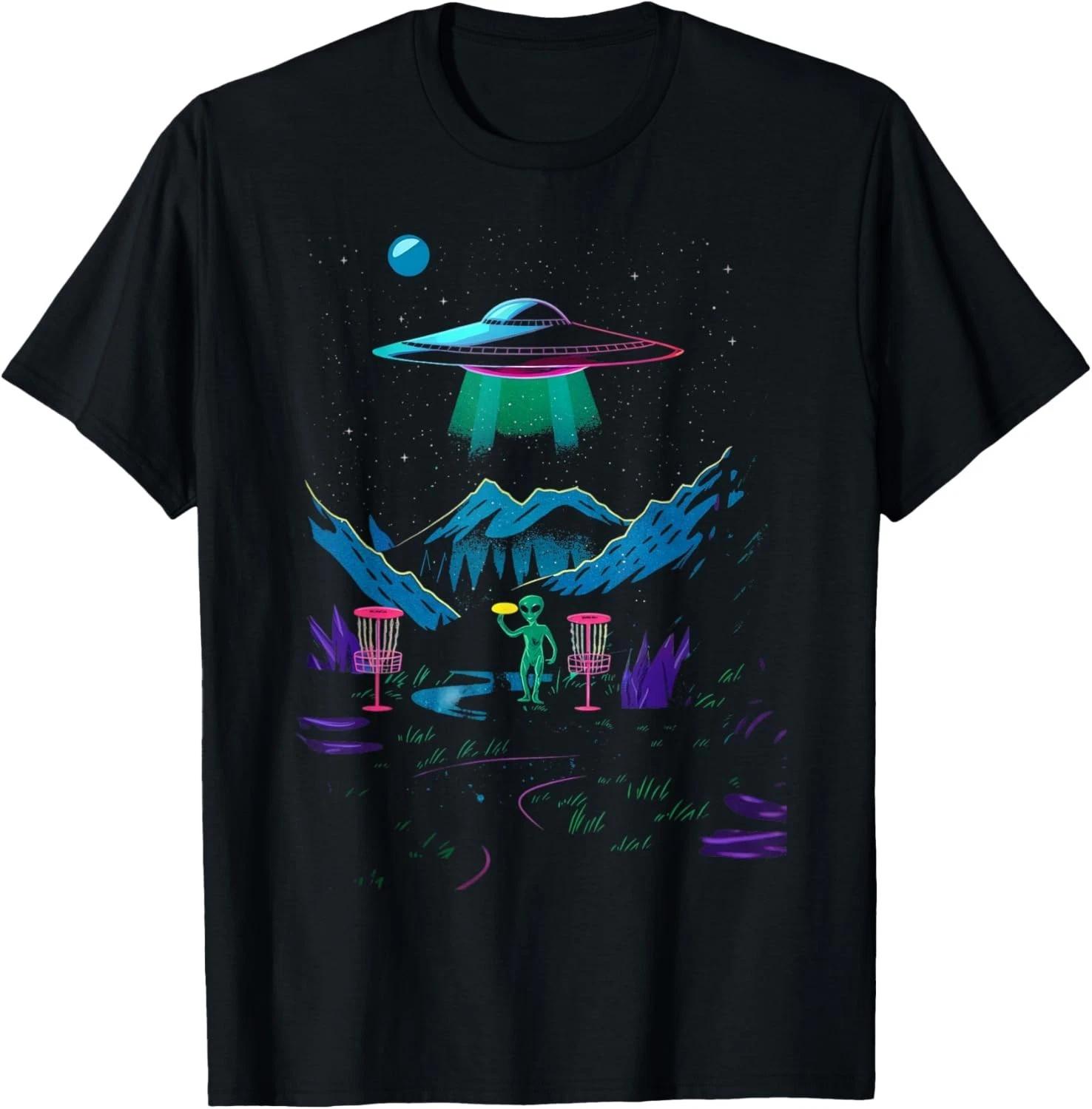 Funny Disc Golf Design For Men Women Disc Golf Alien Golfer T- Shirt M