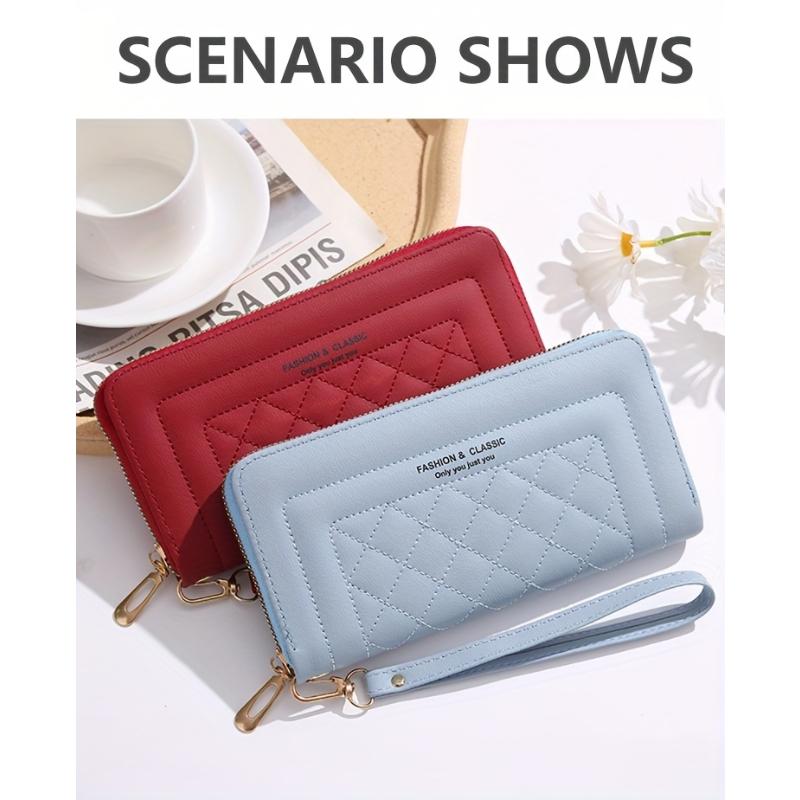 Elegant Quilted PU Clutch Wallet for Women, Urban Style Solid Color, Multi-Functional Large Capacity with Zipper Closure, Artificial Leather