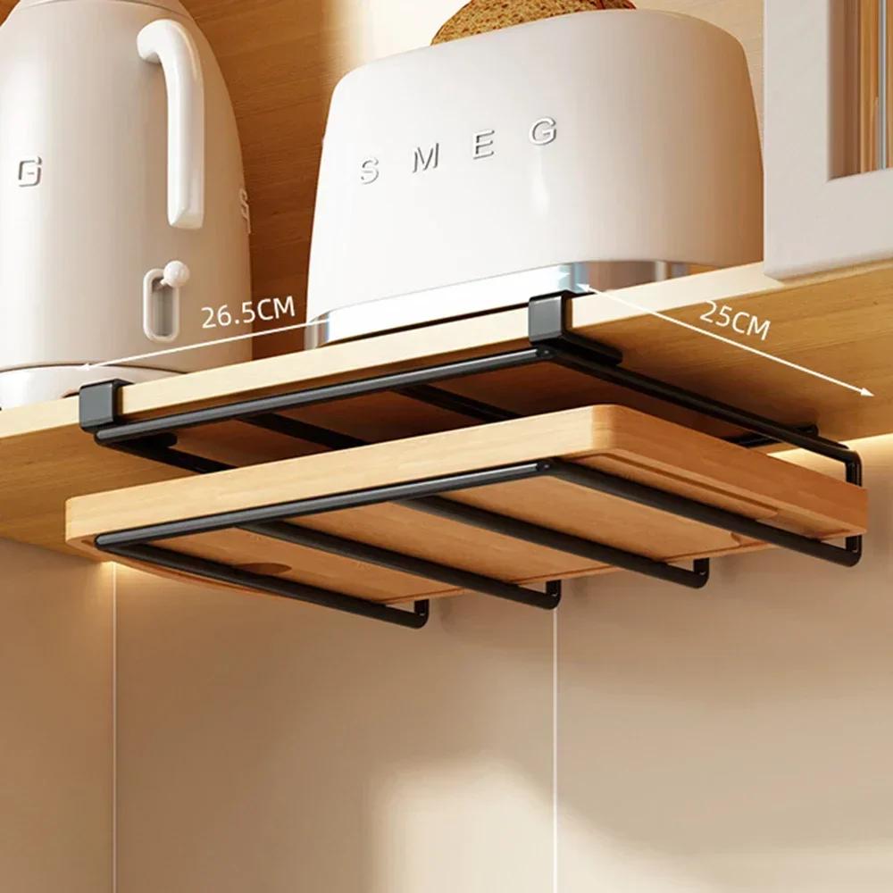 

Подвесной органайзер для кухни с крючками под шкафом, вешалка для бумажных полотенец, держатель для крышек кастрюль, полка для хранения (Нет деревянной доски)