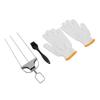 Stainless Steel Skewer Set 3 Prong Barbecue Fork Oil Brush and Gloves for Grilling Meat Chicken