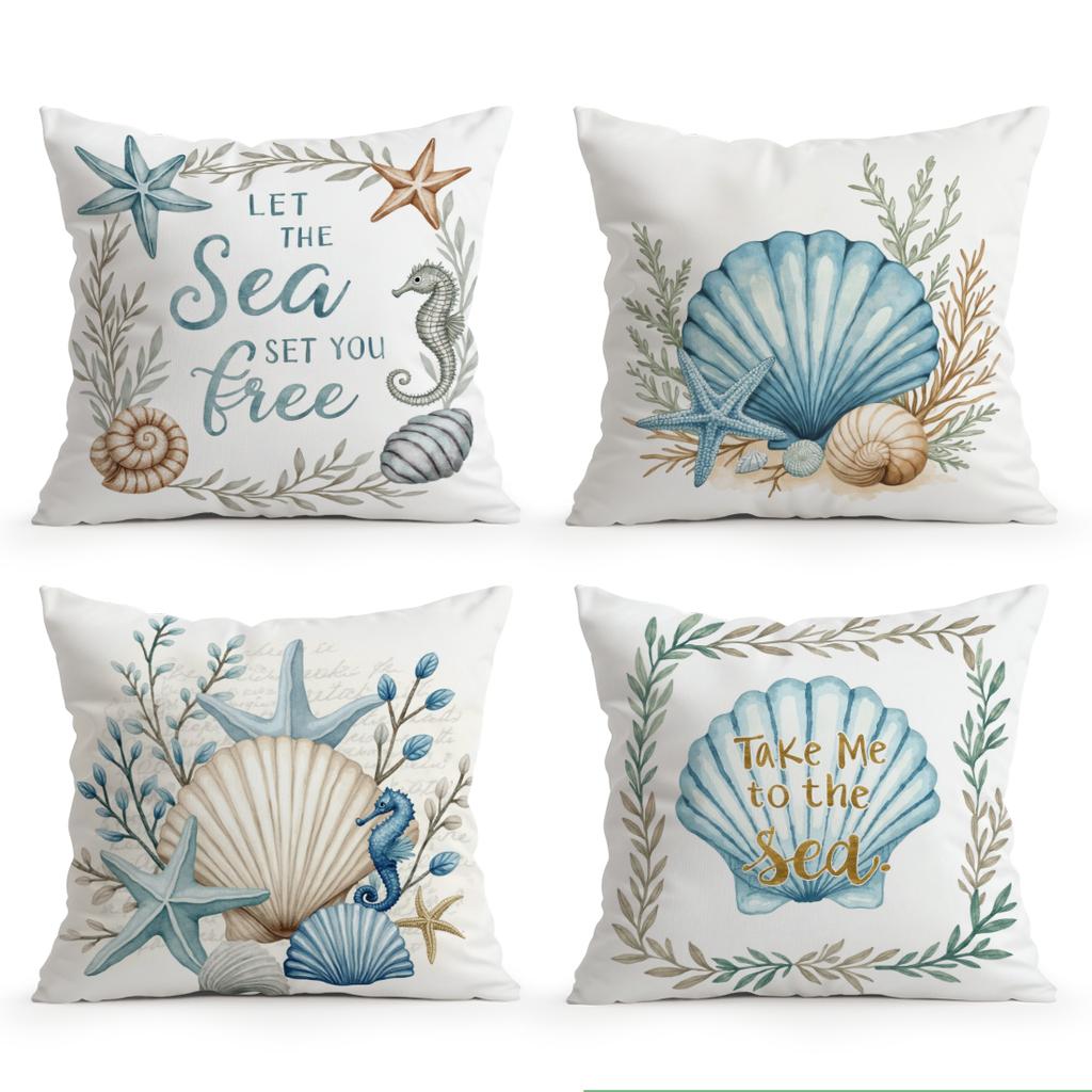 Blue Ocean Series Pillowcase Printed Polyester 40/45/50Cm Throw Pillowcover Decorative Sofa Cushion Pillowslip Home Decor