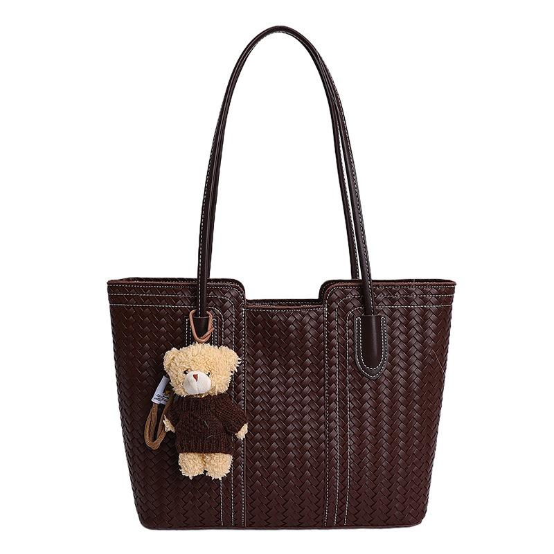 Large-capacity Retro Tote Bag with Woven Pattern, Single-shoulder Bag for Women