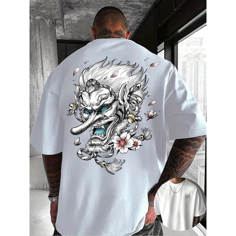 European Size Creative Front And Back Pattern Crew Neck T-Shirt, Pure Summer Trendy Fashion Short Sleeves, Daily Style Top, Unique Geometric Pattern