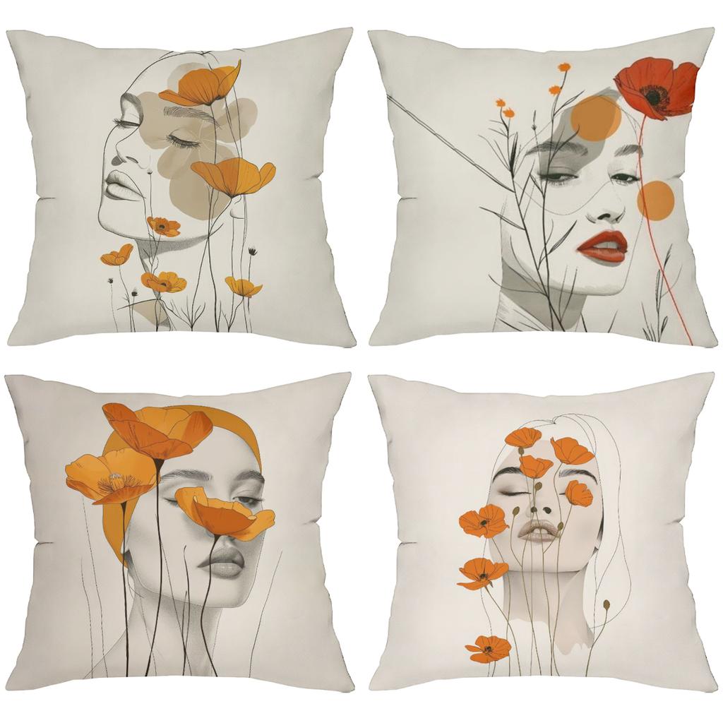Floral Face Pattern Decorative Cushion Pillow Covers Polyester Pillowcase, Sofa Decorative Cushion Cov Headboard Pillow