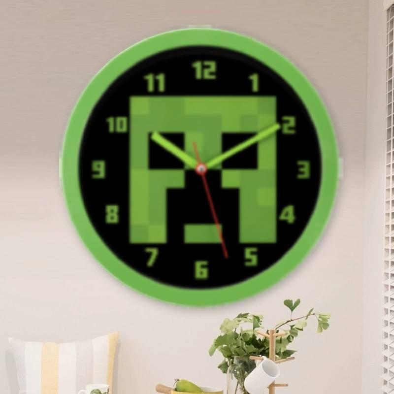Minecraft Green Pixel Pattern Wall Silent Clock For Living Room And Bedroom Decor
