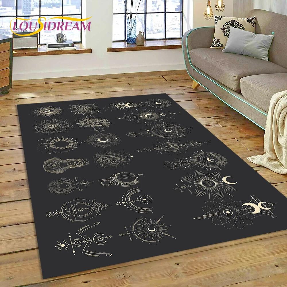 3D Mysterious Tarot Sun Moon Mandala Magic Cartoon Rug Carpet for Living Room Bedroom Home Decor,Non-slip Decoration for Doormat