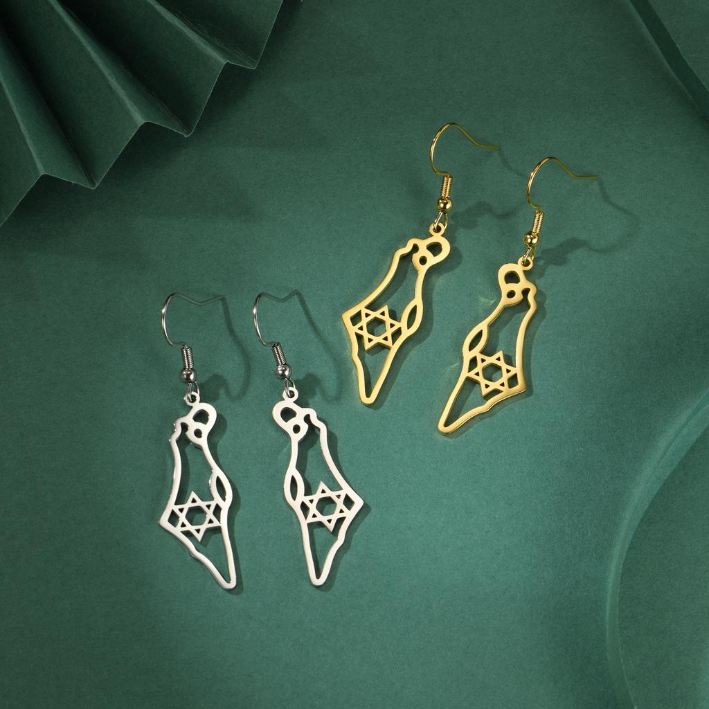 Cazador Star of David Israel Map Drop Earrings Stainless Steel Je Judaism Jewelry Hexagram Earrings Vintage Gift 2026 New