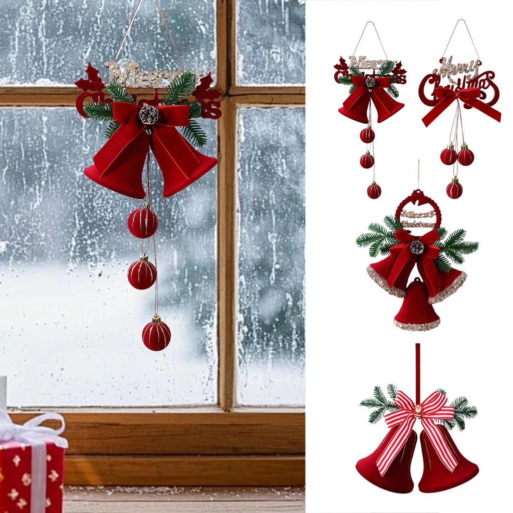 Christmas Bell Ornaments For Tree Flocking Holiday Decoration Hangable Christmas Decorations For Home Front Door Office Wreath