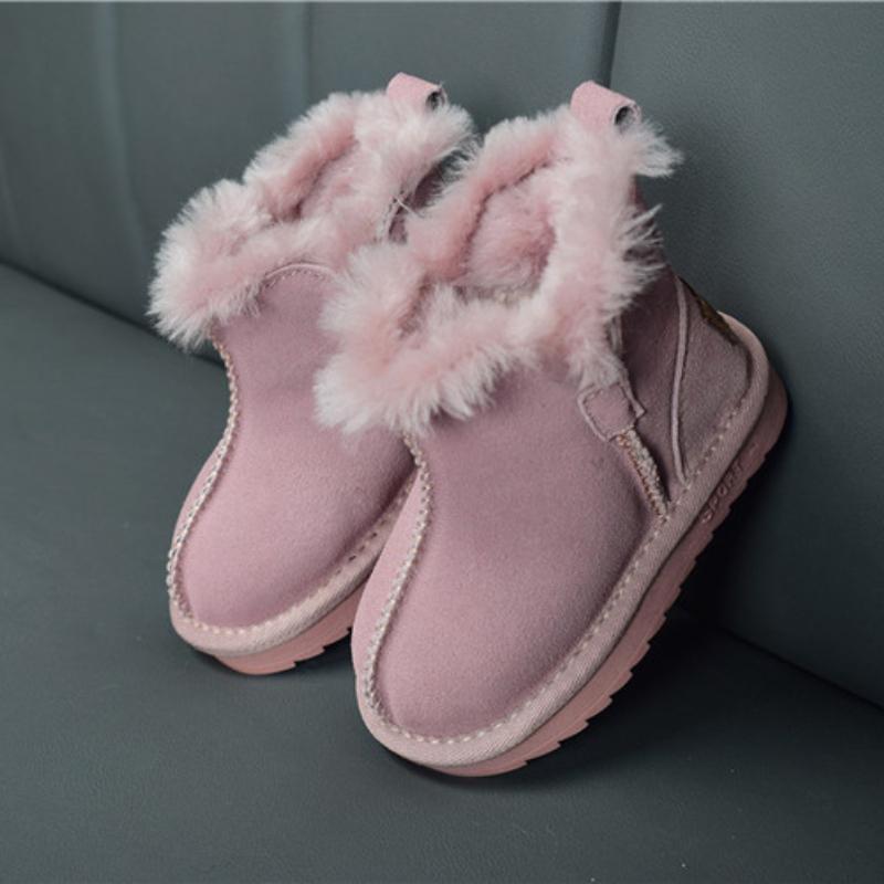 Nové zimní dětské sněhule Pravá kůže Dívčí boty Teplý plyš Chlapecké boty Módní dětské boty Dětské batolecí boty