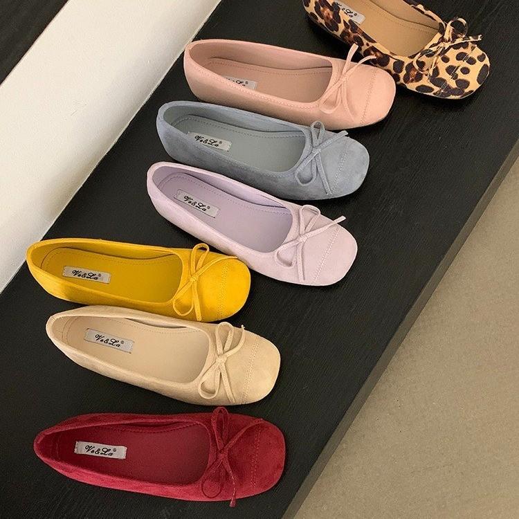 Large size women's shoes 41-43 wide feet bow wedge heel light mouth single shoes women's autumn soft sole versatile ladyshoes grandma shoes