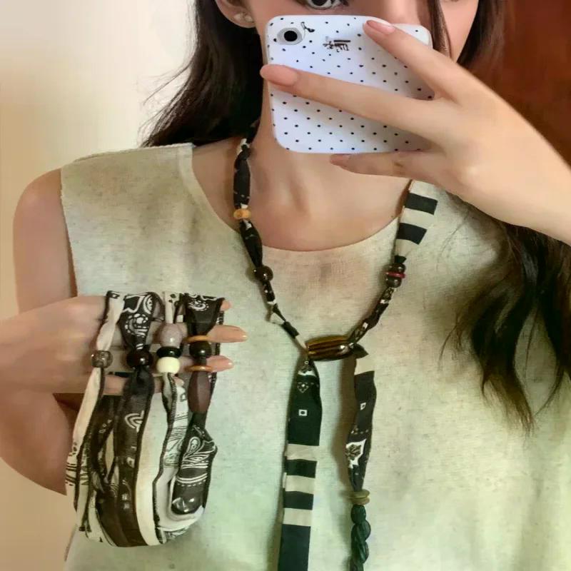 Scarf Chain Necklace Clavicle Chain Wood Bead Necklace Jewelry Accessories Ethnic Style Bohemian Choker Women