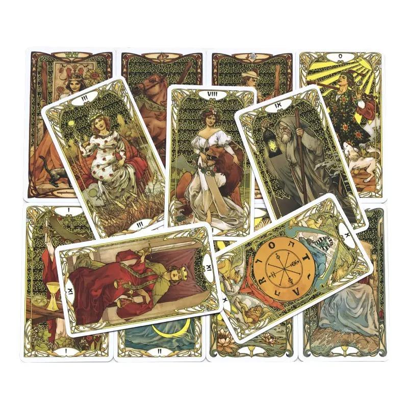 Goldenes Jugendstil Tarot Wahrsagen Anfänger Prophezeiungs-Requisiten Leitfaden Deckspiele Schicksal Wahrsagekarten