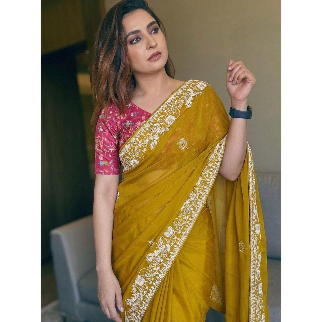 Party Wear Premium Rangoli Silk Saree – Elegant Wedding Collection with Embroidery Lace Border & Digital Print Blouse