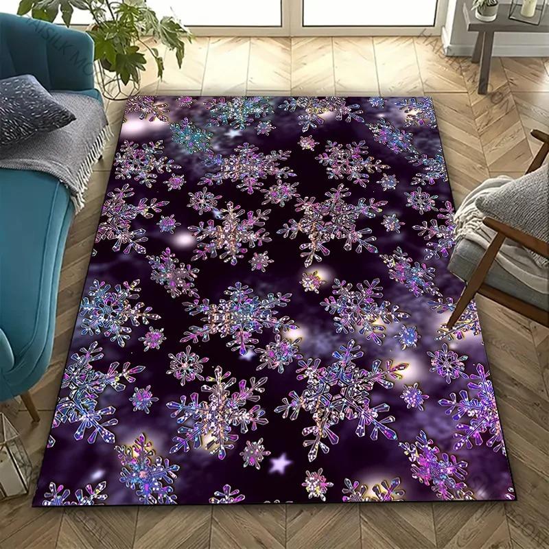 3D HD Druck Schneeflockenmuster Teppich, Läufer für Wohnzimmer Schlafzimmer, Büro Große Bereiche, Strapazierfähige Maschinenwaschbare Matte Schöne Geschenke