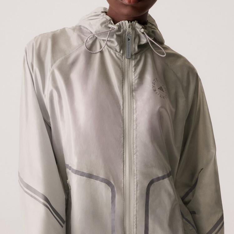 Adidas X Stella McCartney Letter Logo Print Zip-Up Hoodie Jacket Women Outerwear Beige IN5042