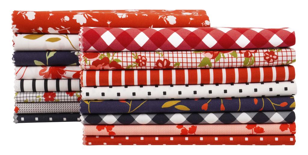 Soimoi 16-teiliges Fat Quarter Bundle - Blumenmuster mit geometrischem Druck 18"x 22" DIY Patchwork - 100 % Baumwolle, vorgeschnittener Quiltstoff, Rot-Blau &