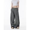 Black of Exit American Retro Plaid Cuffed Casual Pants for Men and Women, Loose and Lazy Wide-Leg Floor-Length Pants