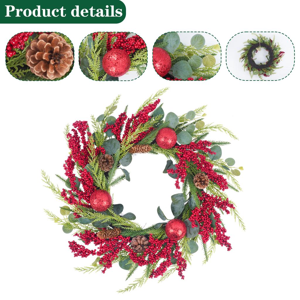 70CM Artificial Christmas Eucalyptus Garland with Red Berry Pinecones Handmade Xmas Decoration for Home Fireplace Party Mall