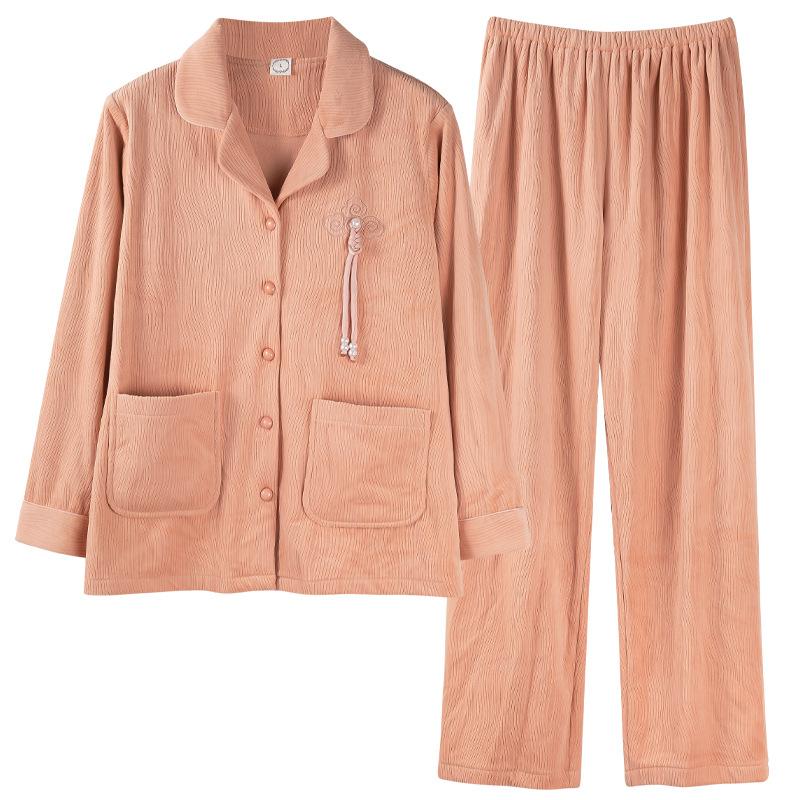 Island Fleece Pajamas Women'S Spring And Autumn Thickened Warm Long-Sleeved Coral Fleece Suit Autumn And Winter High-End Large-Size Loungewear