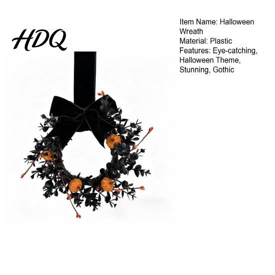 Pumpkin Wreath Halloween for Front Door 9 Inch with Black Entrance Decor
