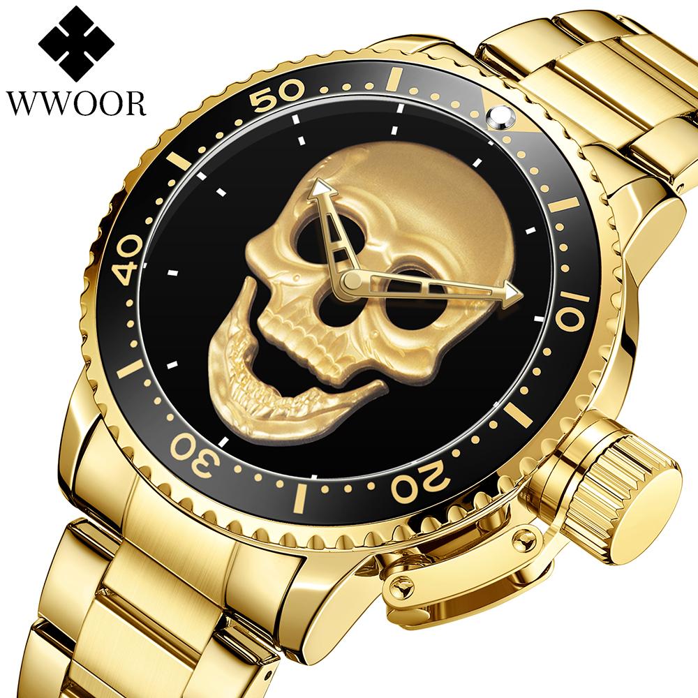 WWOOR Watch For Men Top Luxury Brand Mens Watches Stainless Steel Luminous Waterproof Male Quartz Wrist Watch Relogio Masculino