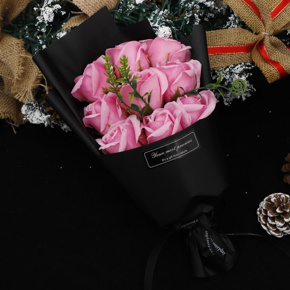 Luxury Artificial Flower Eternal Rose Bouquet 9 Heads Anniversary Soap Flower Bouquet Long Lasting Festival Gift Wedding Party розовый