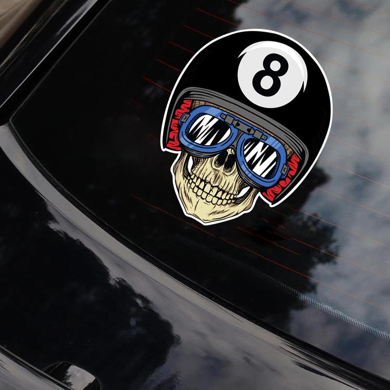 Number 8 Ball Skull Car Stickers for Auto Body Bumper Rear Window Glass Cool Graphic Vinyl Decals Racing Helmet Fender Stickers