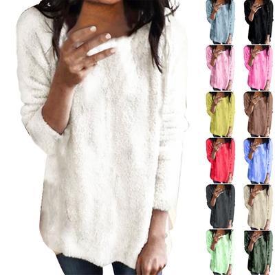 Damen Klassisch Wintermode Rundhals Plüsch Warm Pullover Top