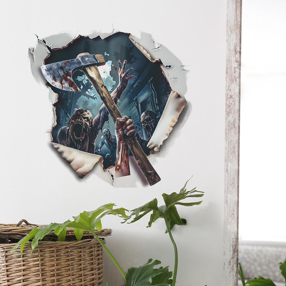 Fun-f176 Halloween Broken Wall Zombie Axe Holiday Decoration Bedroom Living Room Landscaping Wall Stickers