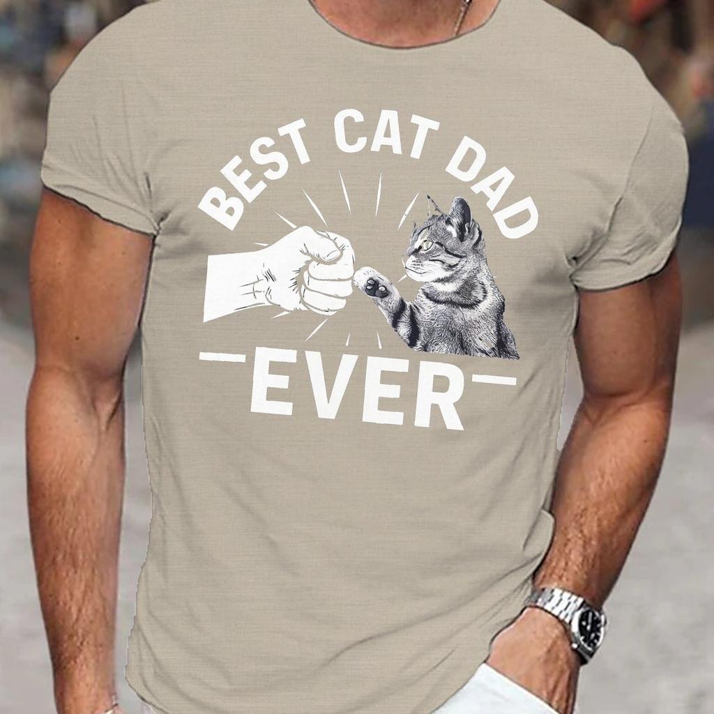 Best Cat Dad Ever Fist Bump Graphic Tee Men Casual Short Sleeve TShirt Breathable Cotton Gift