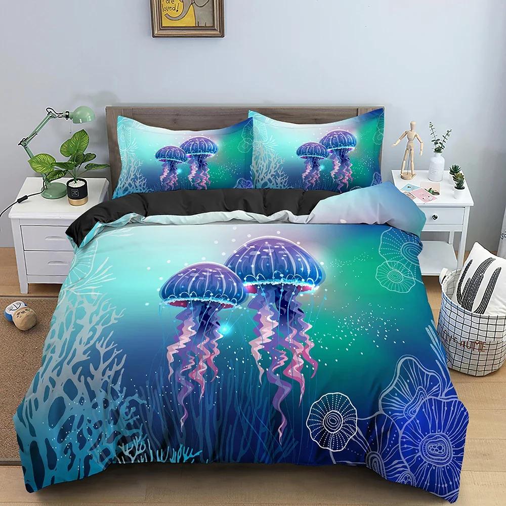 Bettwäsche-Set mit Meeresmotiven und Quallen