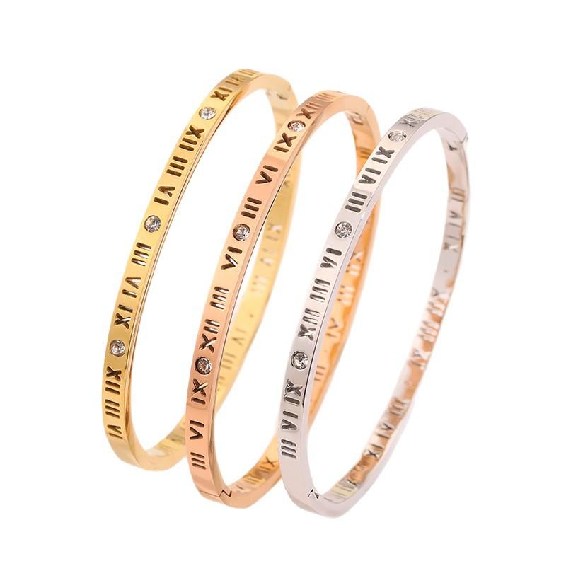 Titanium steel  Roman jingle stainless steel  Girls' high sense of fashion and simplicity Diamond setting does not fade hand~
