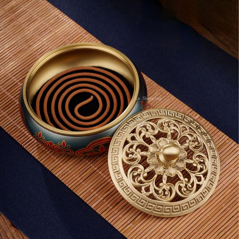 Pan Incense Burner Painted Copper Stove Flat-bottomed Incense Burner Household Indoor Aromatherapy Supplies Office Yoga Tools
