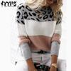 Damenmode Casual Herbst Winter Leopard Print Langarm O-Ausschnitt Pullover
