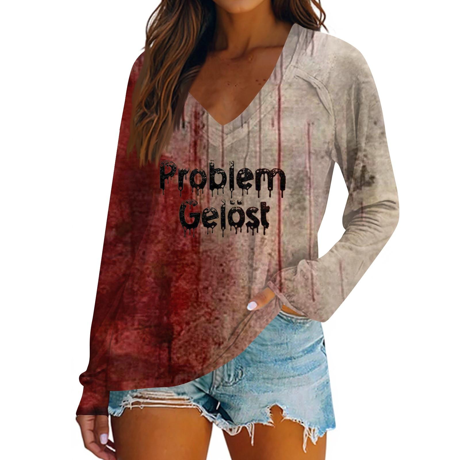 

Women s Casual Fashion Snowflake Printed Vintage Casual Print Long Sleeve V-Neck Pullover Top Blouse L