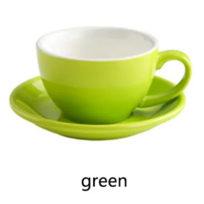 European Style 300ML Solid Color Coffee Cup and Saucer Gift Ceramic Cappuccino Latte Cup Cup and Saucer Set Multi-color Optional