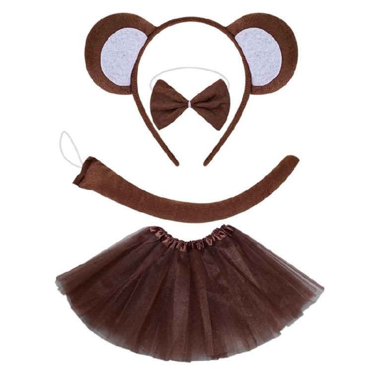 Halloween Monkey Costume Accessories Include Monkey Ear Headband Monkey Tail Bowtie Glove Skirt for Kid Boy Girl Cosplay
