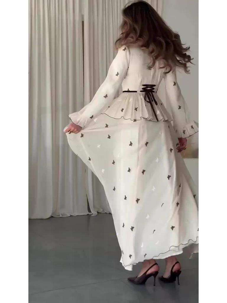 2025 Spring Socialite Flowy Long Sleeve Silky Dress for Women