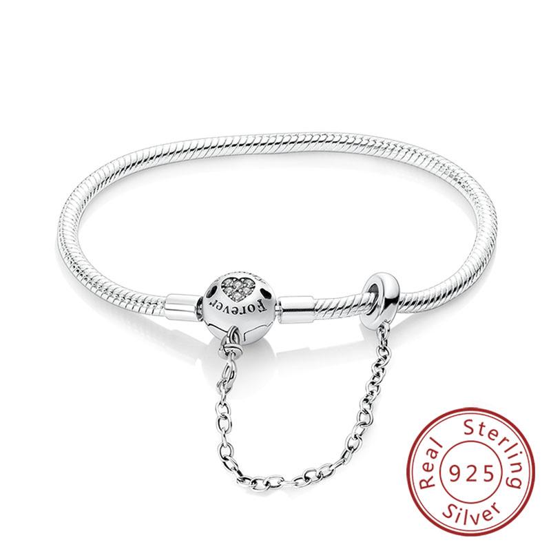 Armband Original 925 Sterling Silver Berlockarmband 17-20CM Kärlekshjärta Pave Zirkonia Armband för Kvinnor DIY Berlock Smycken Gåvor