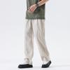 New Trendy Brand Cotton and Linen Casual Pants Men's Summer Fashion Loose and Versatile Straight Trousers Apricot