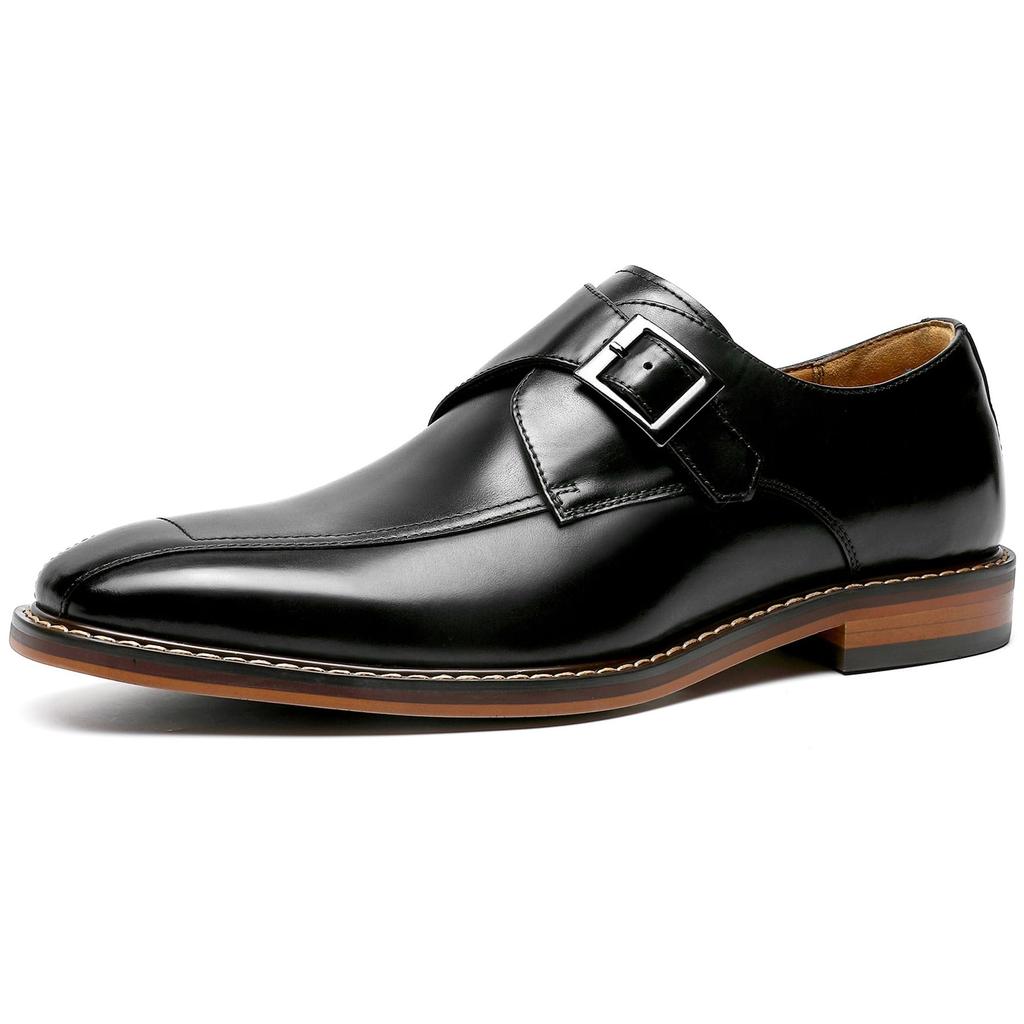 Foxsense Men's Leather Dress Shoes, Genuine Leather, Monk Strap, Straight Tip, Luxury, Lightweight, Waterproof, Formal, Black, Size 26.5cm, C9086-01