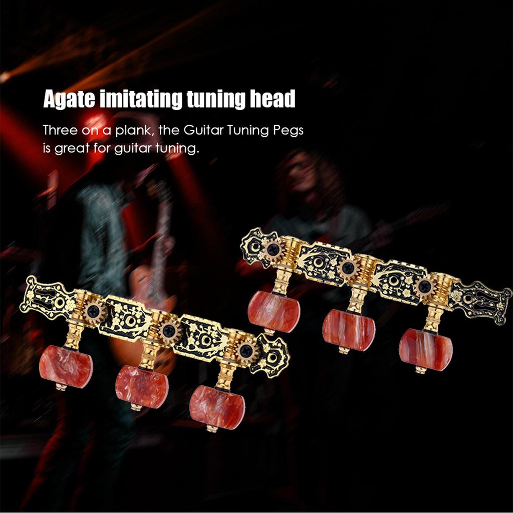 Alice AO 020HV2P 2pcs(Left + Right) Classical Guitar Tuning Key Gold Black Plated Peg Tuner Machine Head(long) String