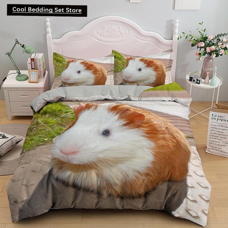 3D Marsvin Påslakan King Queen Härligt Hamster Sängklädesset För Barn Pojke Flicka Djur Husdjur Mus 2/3 Delar Polyester Täcke