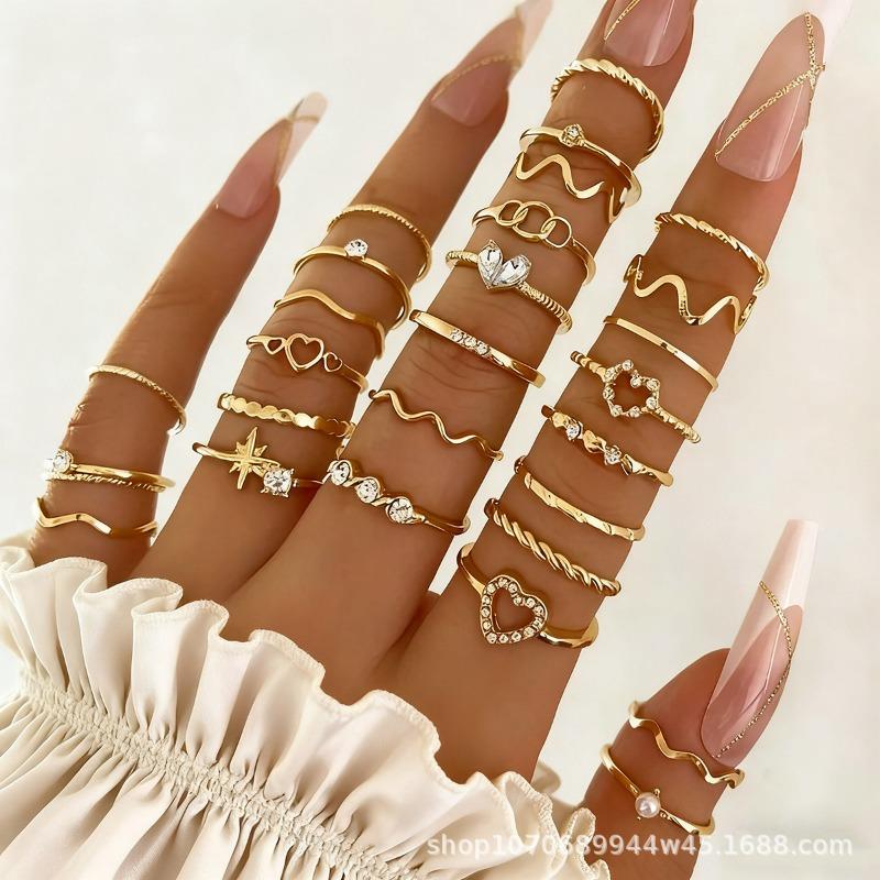 European and American Geometric Creative Ring Set of 30 Pieces, Personalized Irregular Design Women's Ring