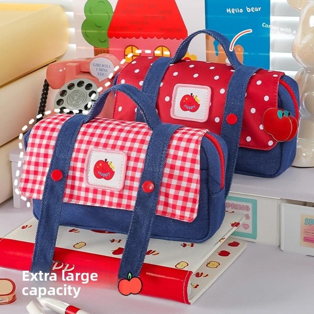 Korean Style Fruit Cowboy Pencil Case Denim Dopamine Pencil Pouch Grid Stationery Bag Student