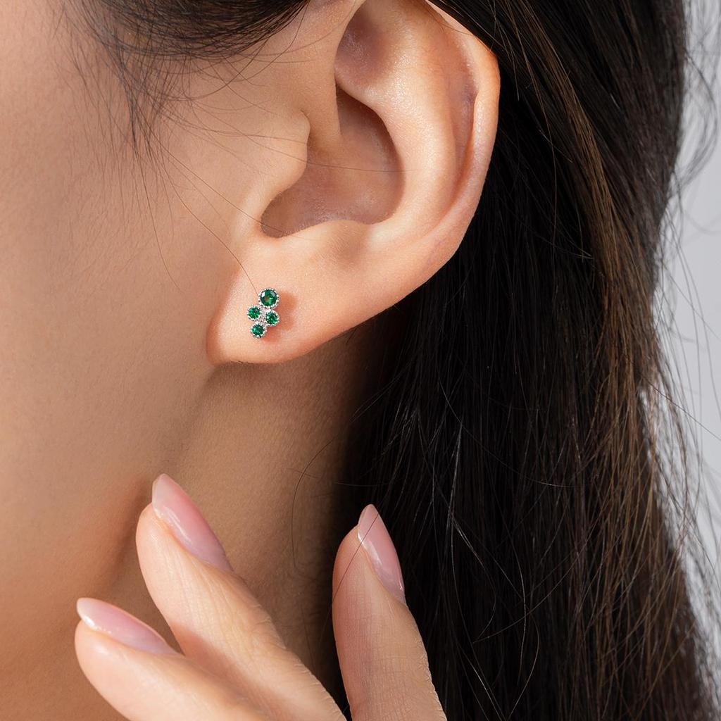 MODIAN Real 925 Sterling Silver Cute Mini Tiny Small Vintage Green Stud Earrings For Women Pave Setting CZ Fine Jewelry Gift